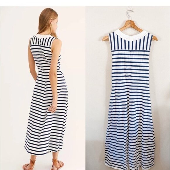 Free People FP Beach Dress Womens Capri Stripe Midi Navy White Boho Size XS - Picture 3 of 13